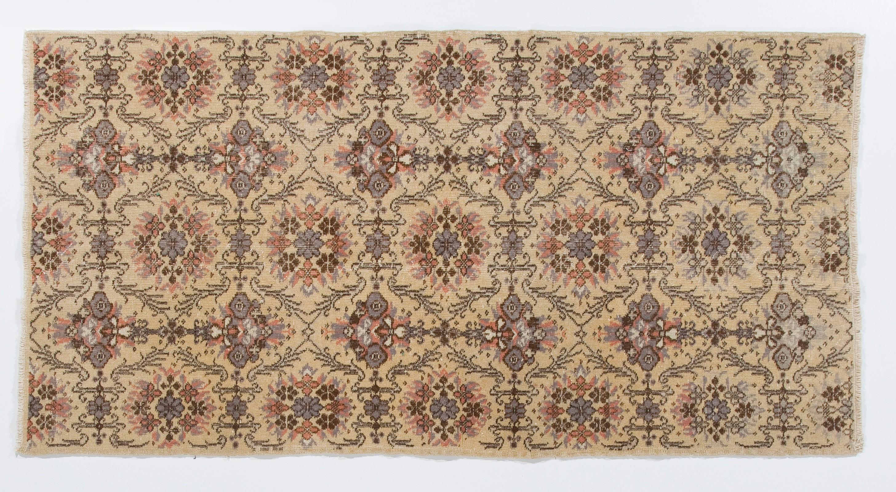 20th Century 3.8x7.3 ft Hand-Knotted Vintage Floral Design Turkish Rug, Woolen Floor Covering For Sale