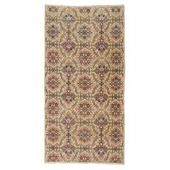 3.8x7.3 ft Tappeto turco annodato a mano con design floreale vintage, rivestimento per pavimenti in lana