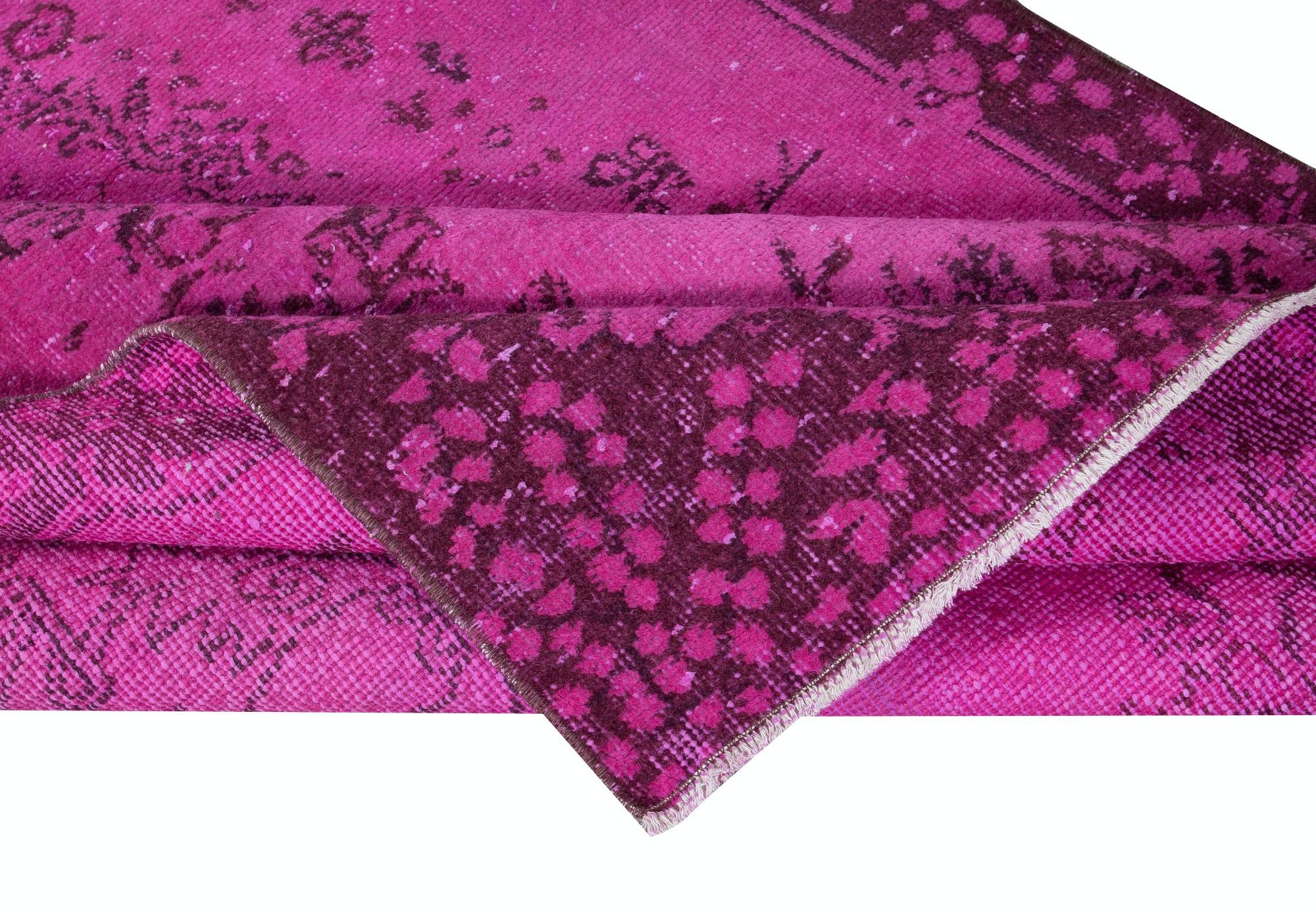 3.8x7.3 Ft Hot Pink Anatolianischer Wollteppich mit Medaillon, moderner handgefertigter Teppich (Türkisch) im Angebot