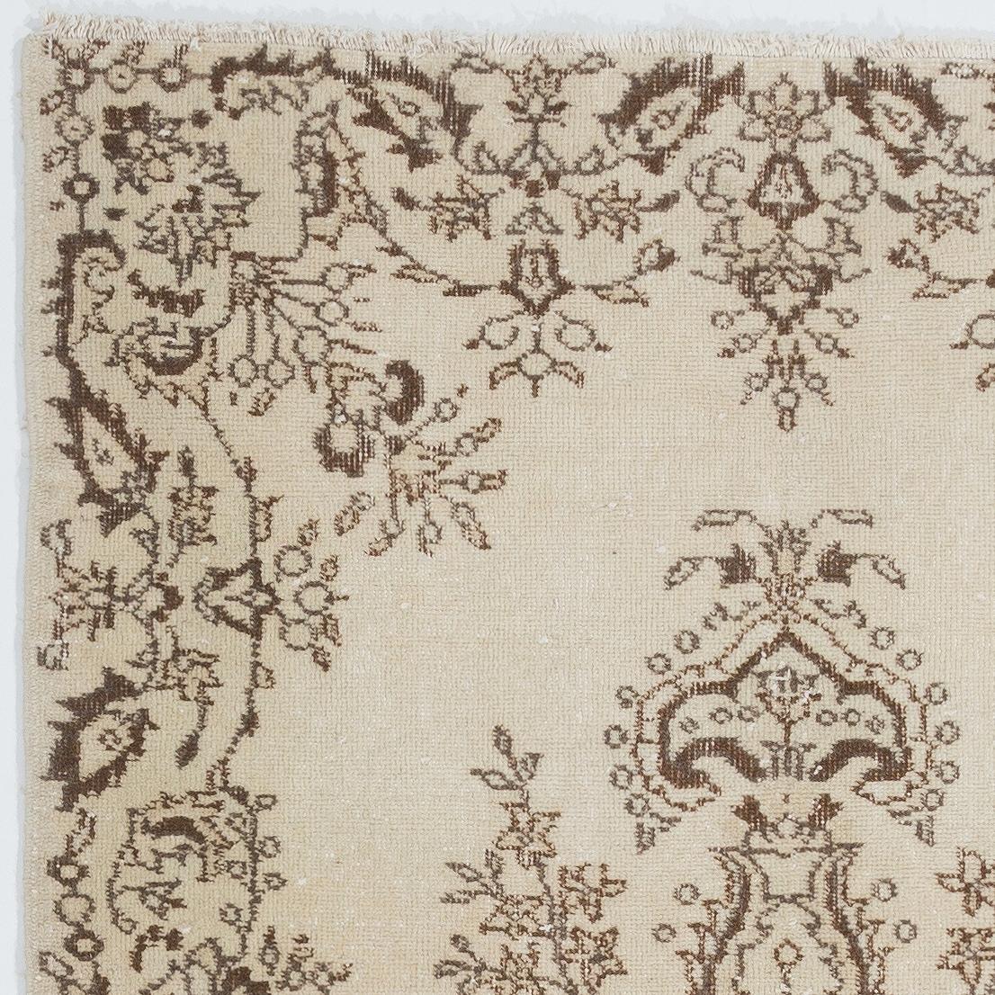 Oushak 3.8x7.3 Ft Vintage Turkish Rug in Beige and Brown Colors, Handmade Faded Carpet For Sale