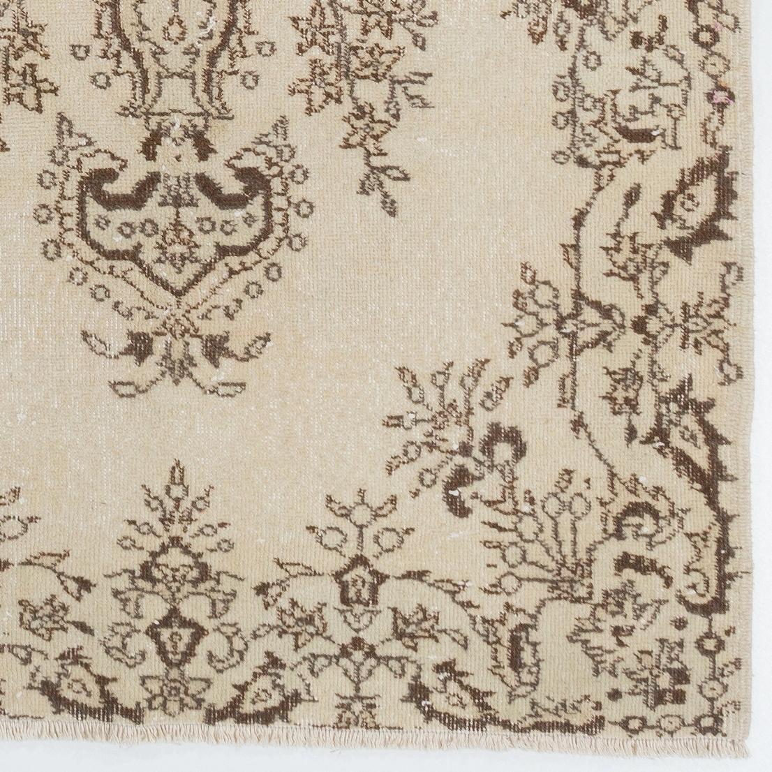 Hand-Woven 3.8x7.3 Ft Vintage Turkish Rug in Beige and Brown Colors, Handmade Faded Carpet For Sale