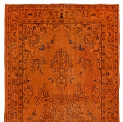3.8x7.3 Ft Vintage Handknotted Turkish Rug with Medallion Design in Burnt Orange