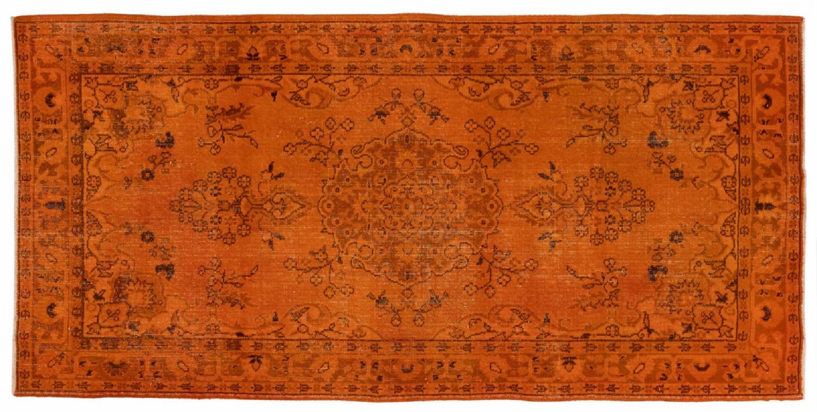 3.8x7.3 Ft Vintage Handknotted Turkish Rug with Medallion Design in Burnt Orange In Good Condition For Sale In Spring Valley, NY