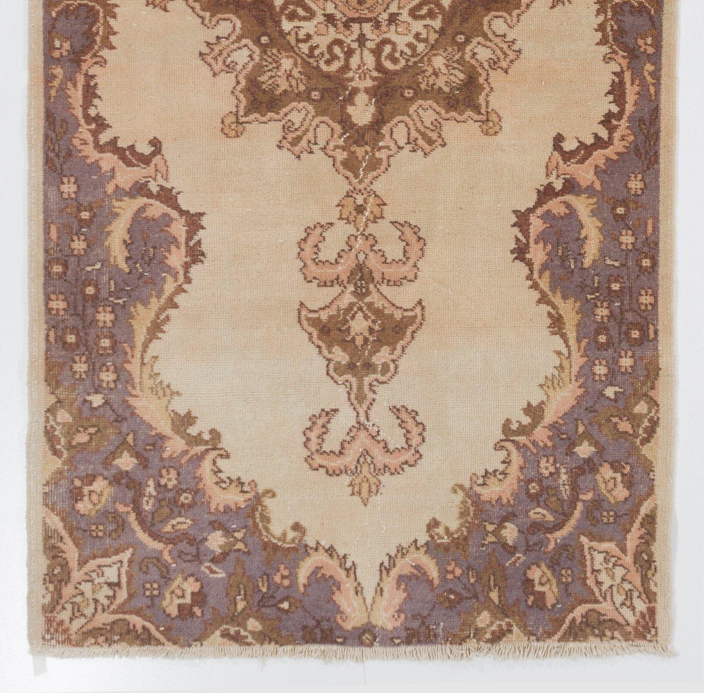 Turkish 3.8x7.6 ft Hand-Knotted Vintage Anatolian Oushak Rug, Wool and Cotton Carpet For Sale