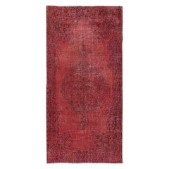 Tappeto d'accento turco moderno fatto a mano rosso, 3.8x7.8 Ft, per ingresso e cucina