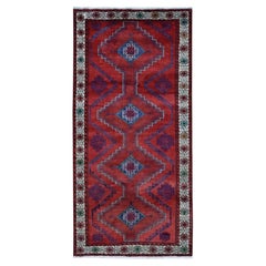 Tappeto da corridoio largo 3'8"x7'9", rosso, Hamadan Farsiano vintage, pura lana, annodato a mano