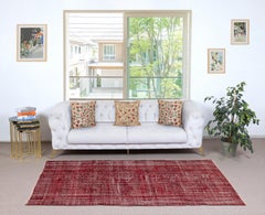 3.8x8 Ft Distressed Vintage Red Overdyed Handmade Turkish Wool Area Rug