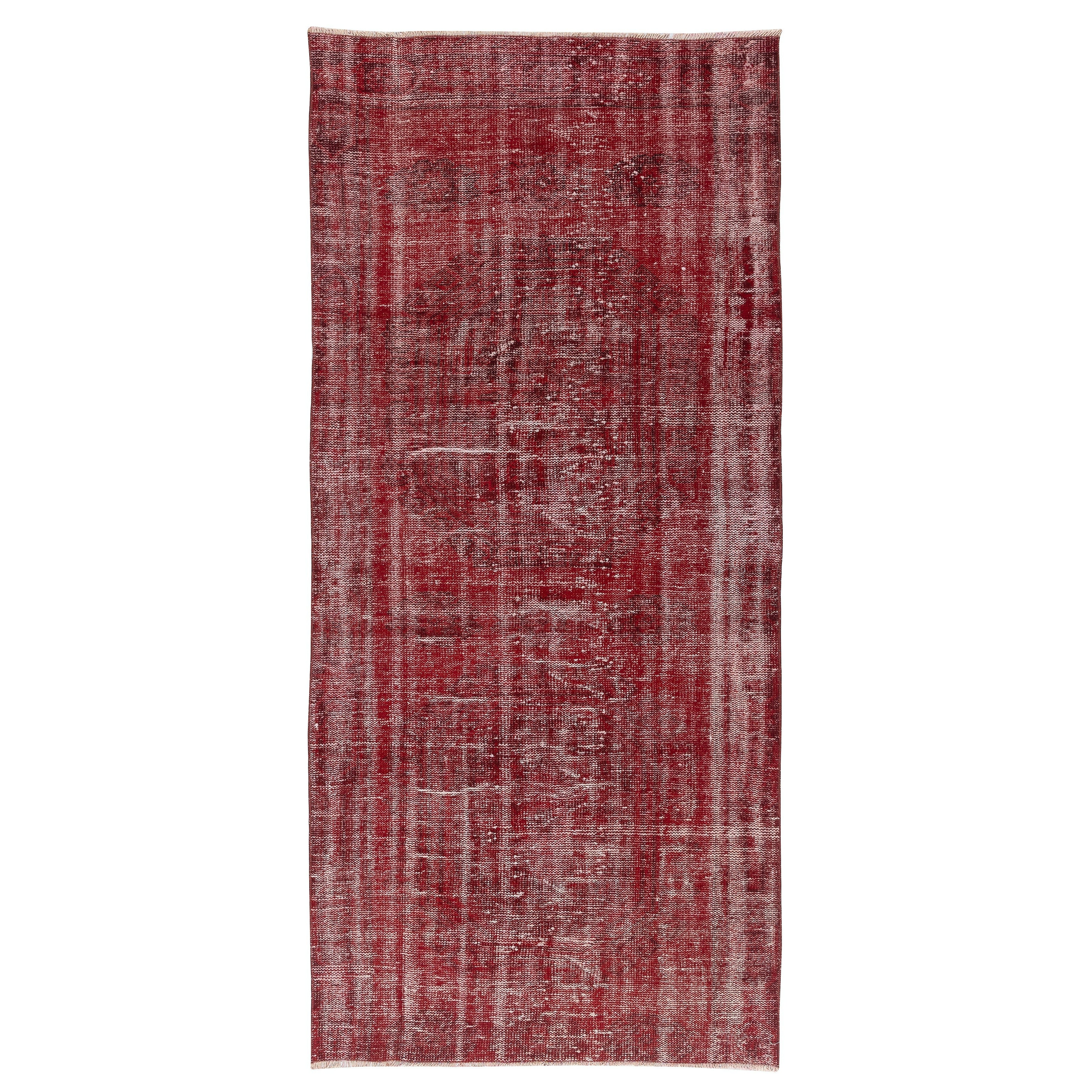 3.8x8 Ft Distressed Vintage Red Overdyed Handmade Turkish Wool Area Rug