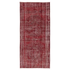 3.8x8 Ft Distressed Vintage Red Overdyed Handmade Turkish Wool Area Rug
