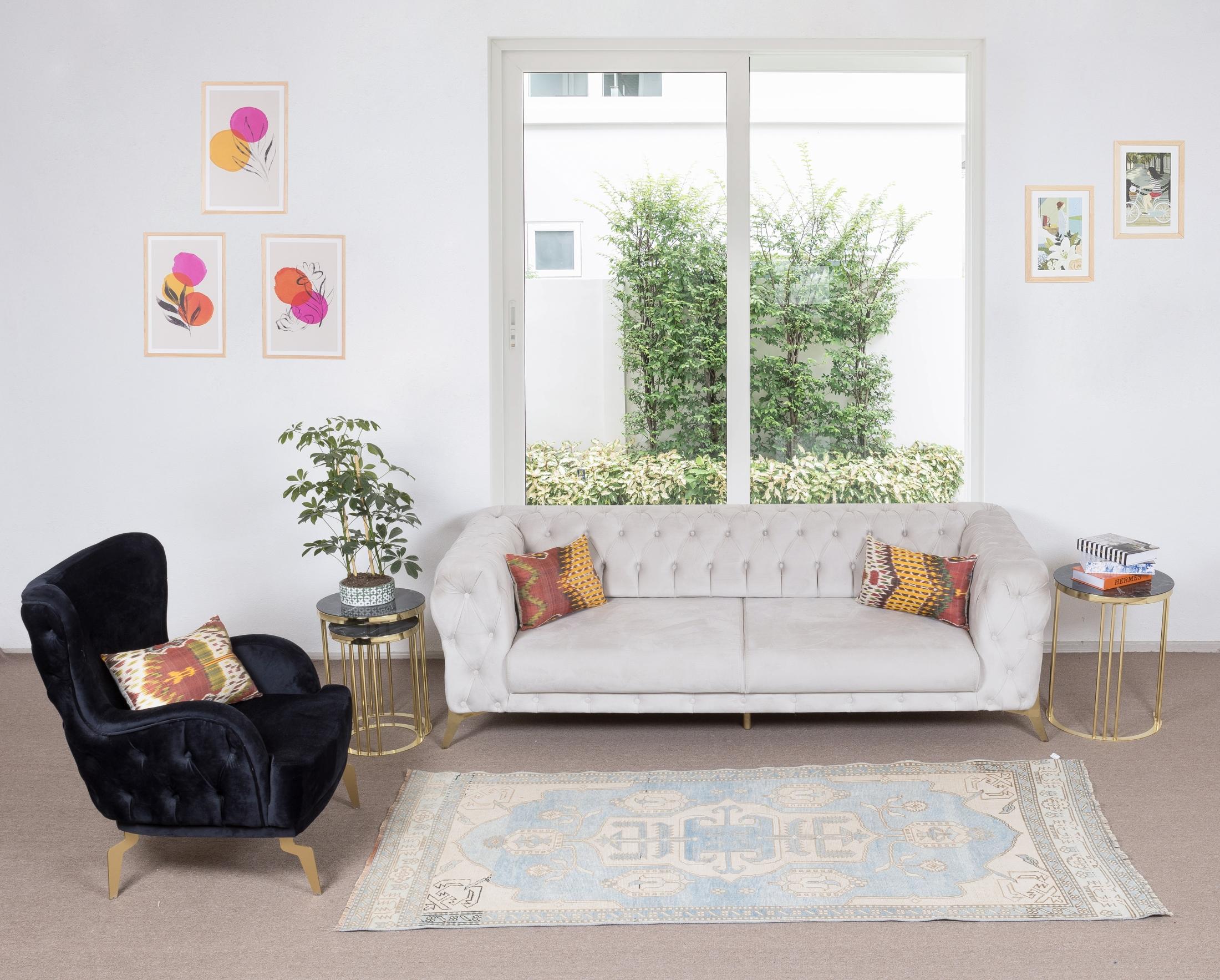 Our sun-faded rugs are all one-of-a-kind, hand-knotted, 50-70 year-old vintage pieces. They each boast their own singular handmade aesthetic drawn from the centuries-old Turkish rug-weaving traditions. These rugs are made completely of sheep’s wool,