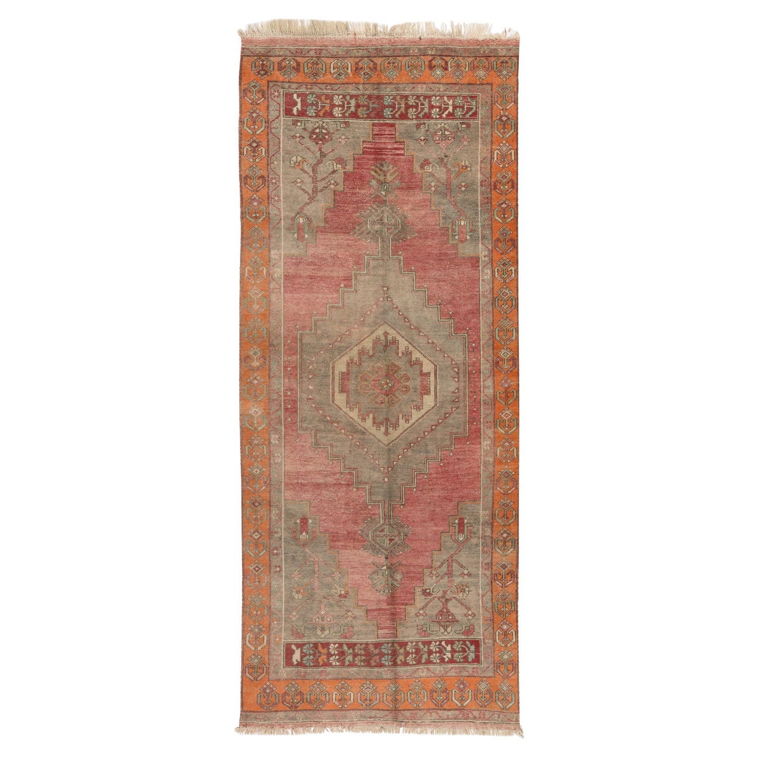 3.8x8.8 Ft handgefertigter anatolischer Dorfteppich aus der Mitte des 20. Jahrhunderts, Bodenbedeckung aus Wolle