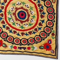 3.8x9 F Embroidered Wall Hanging. Boho Wall Decor. Suzani Table Runner in Yellow