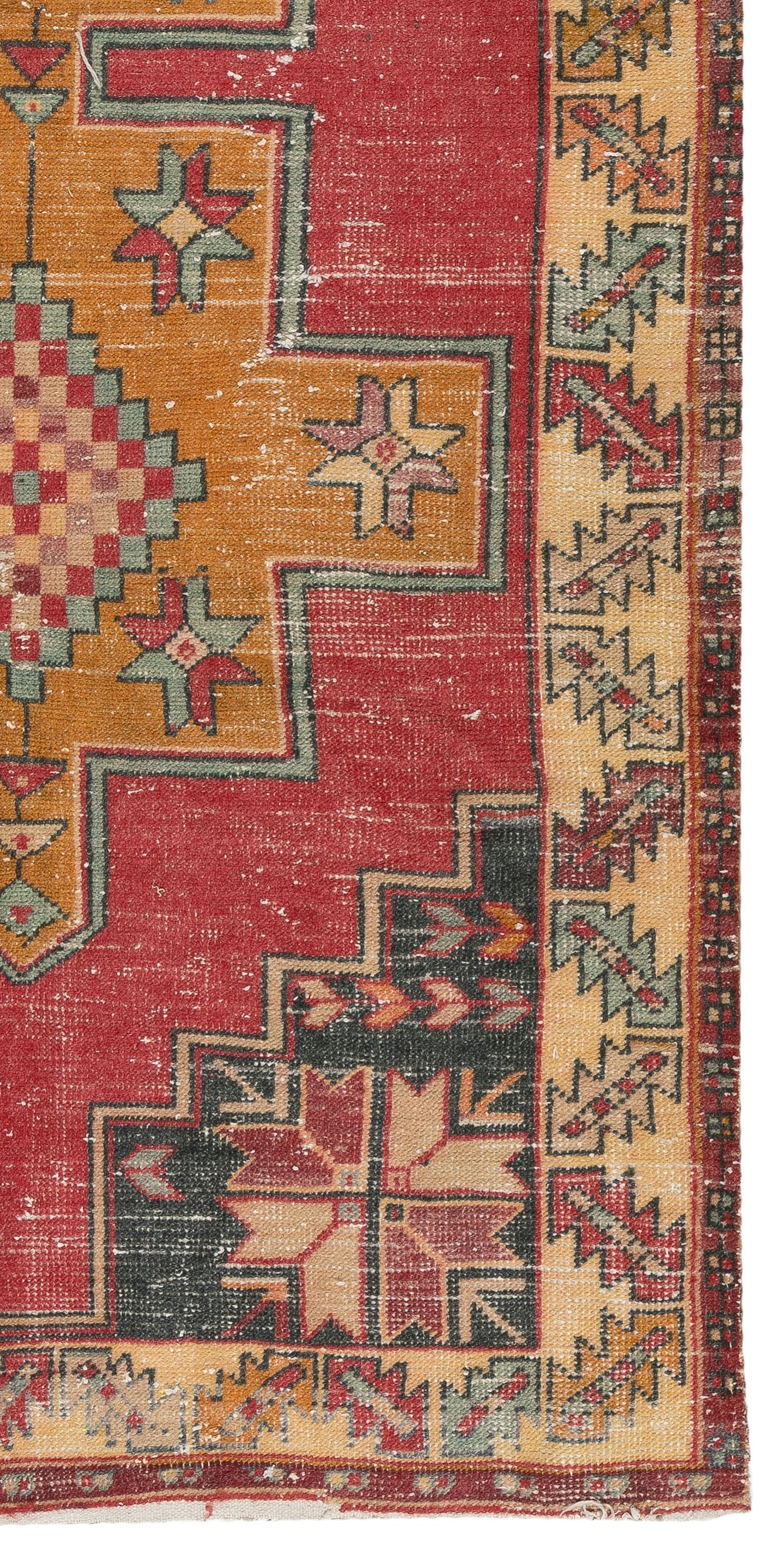 20th Century 3.8x8 Ft Mid Century Hand-Knotted Turkish Oriental Rug in Vibrant and Warm Color For Sale