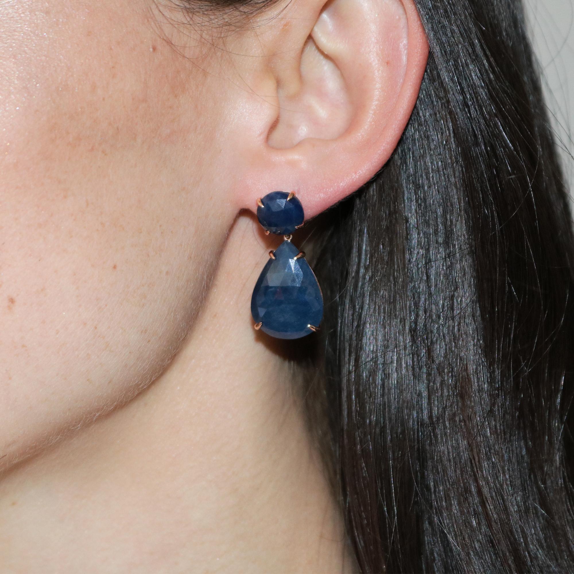 Contemporary Paolo Costagli 39. 57 Carat Blue Sapphire Earrings Set in 18 Karat Rose Gold