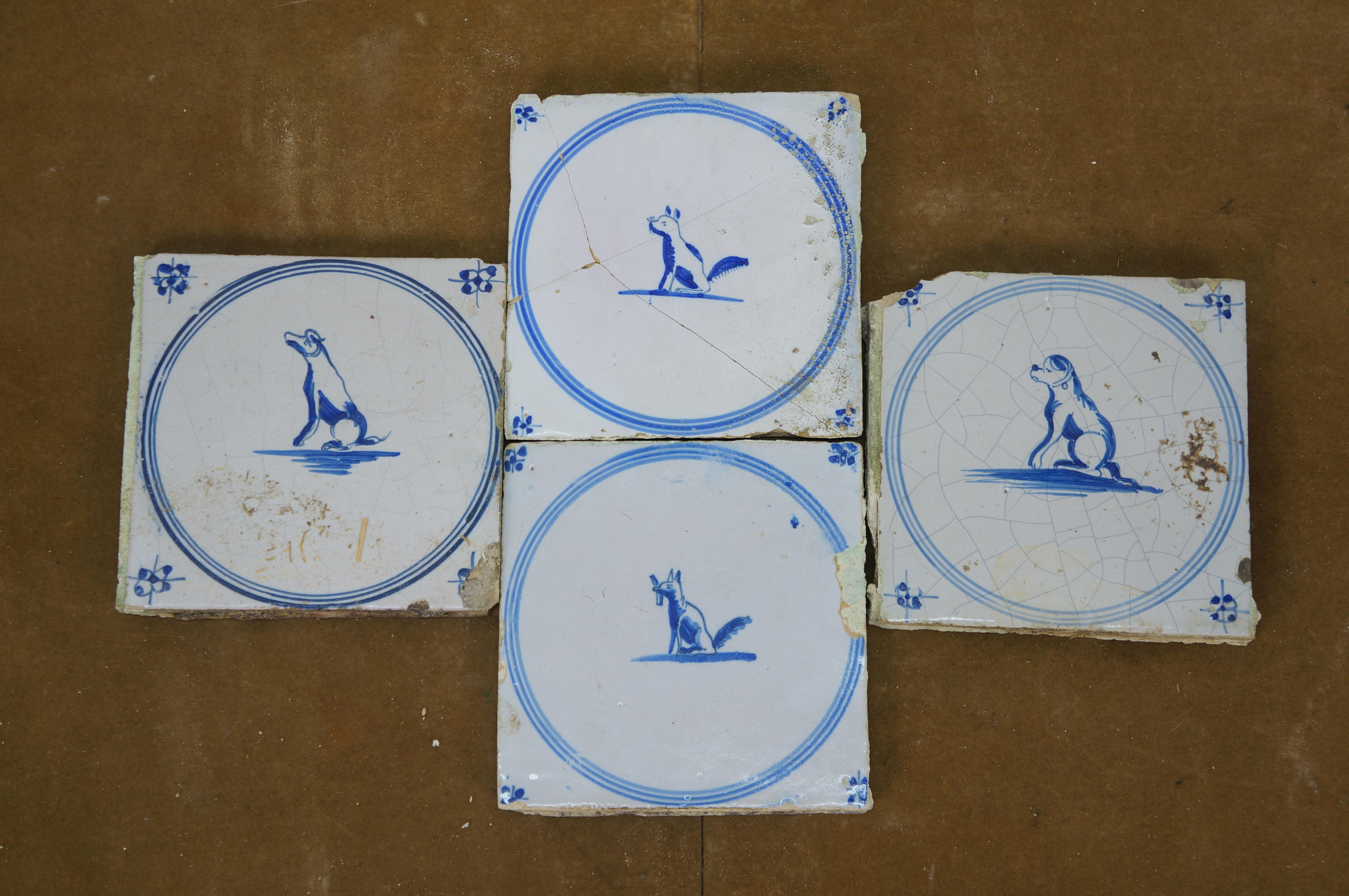 39 Antique 18th C. Dutch Delft Tiles Blue & White Star Animal Rabbit Hound Deer For Sale 9