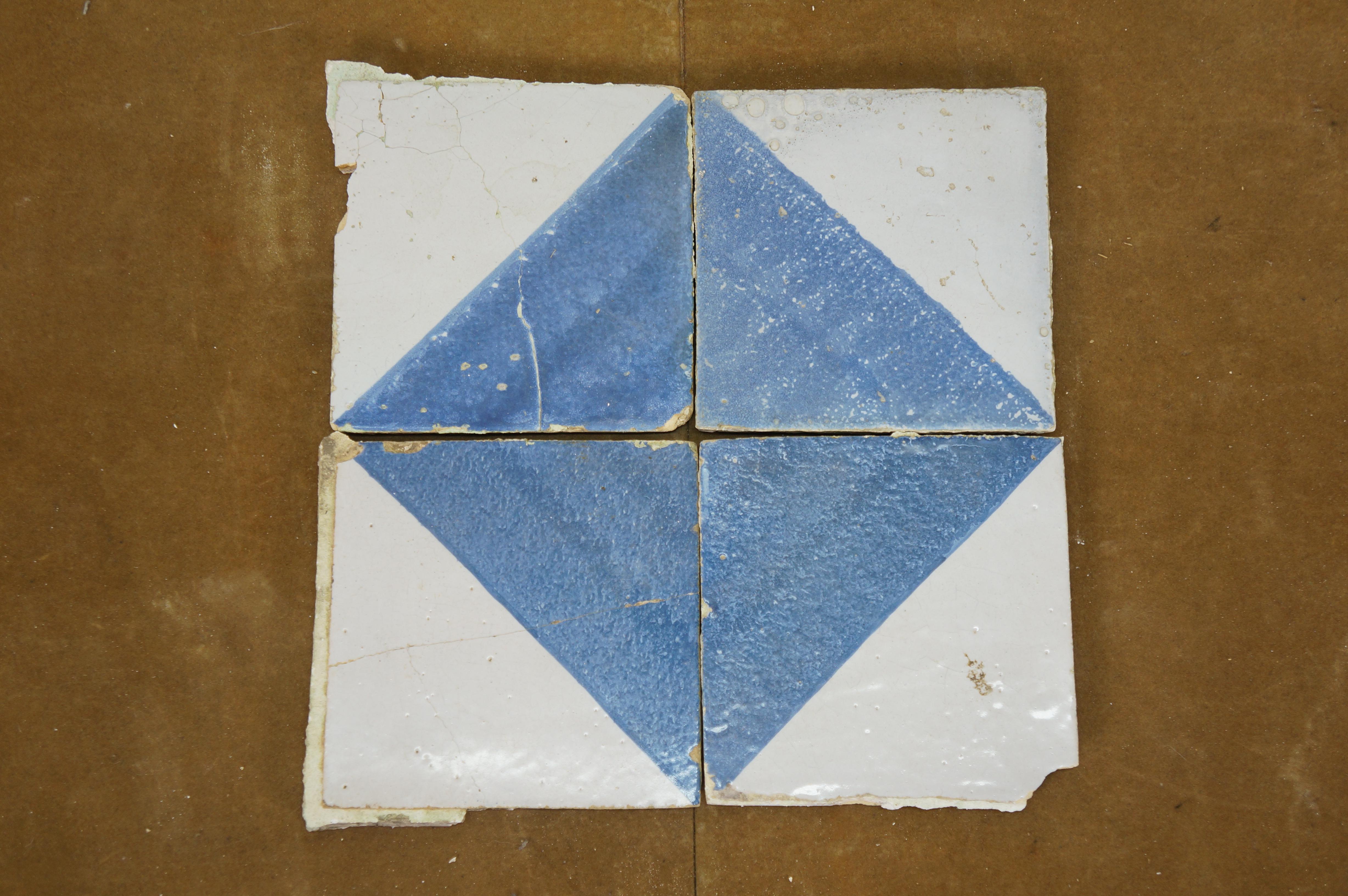 Porcelain 39 Antique 18th C. Dutch Delft Tiles Blue & White Star Animal Rabbit Hound Deer For Sale