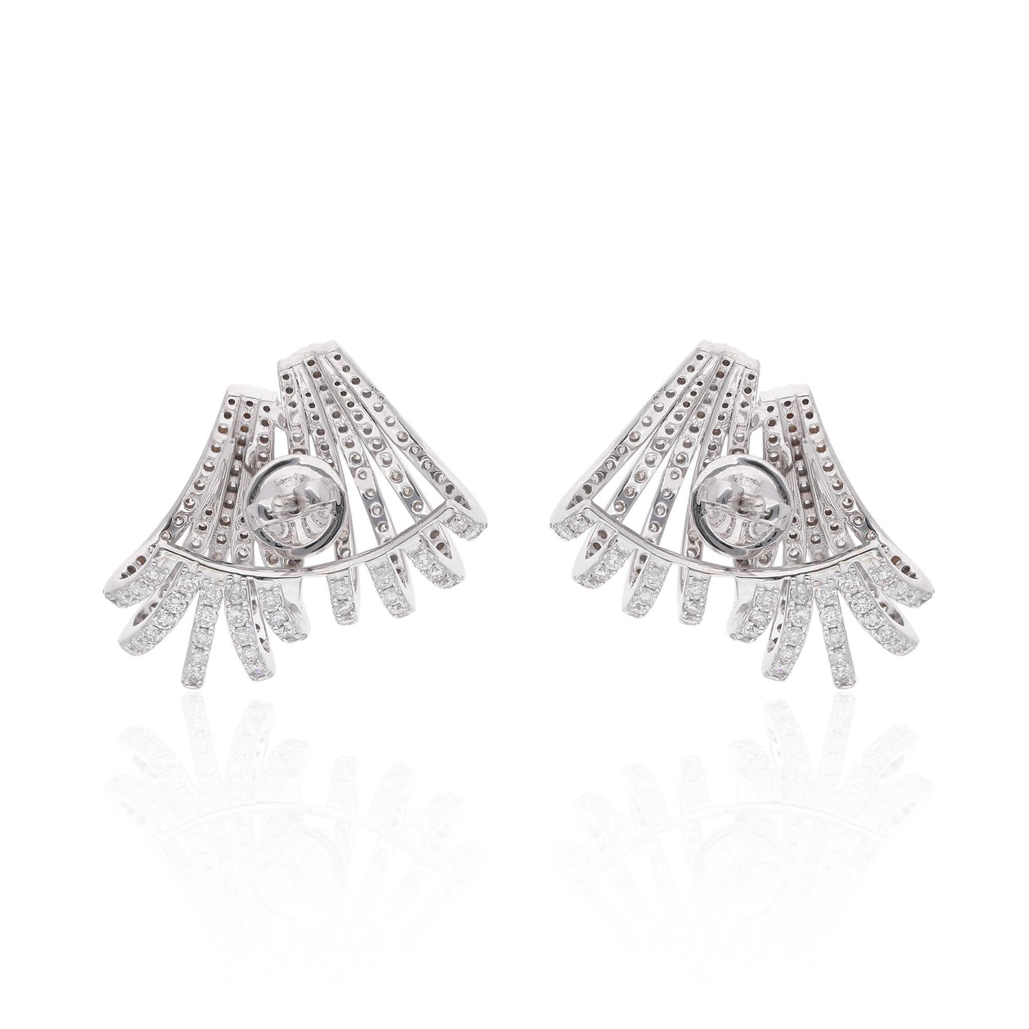 Boucles d'oreilles boucles d'oreilles en or blanc 14 carats avec diamants pavés multicouches de 3,9 carats Pour femmes en vente