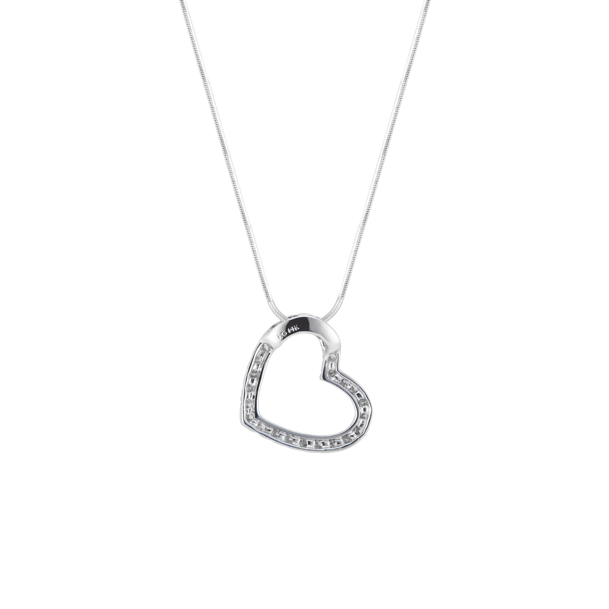 Round Cut .39 Carat Diamond White Gold Open Heart Pendant Necklace