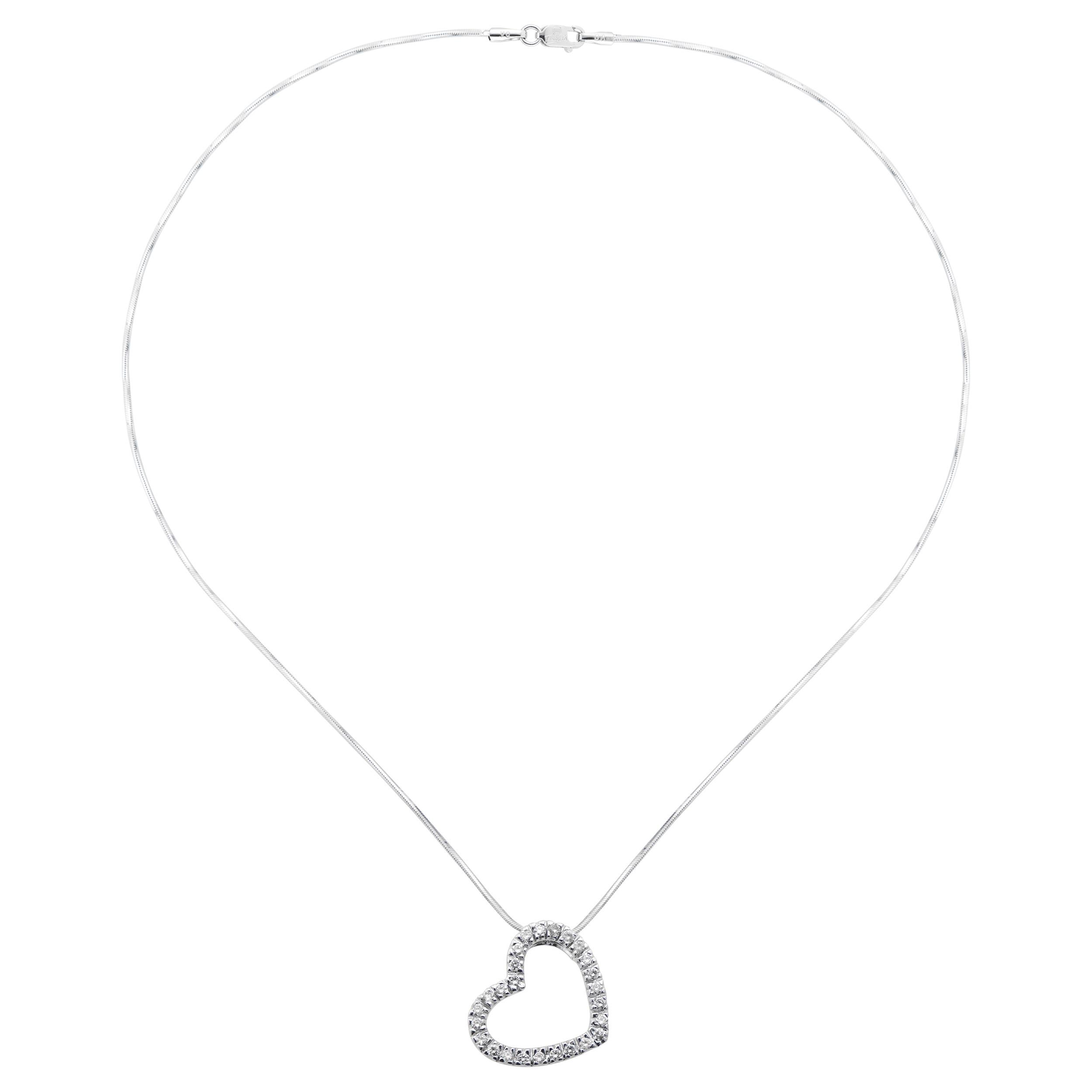 Women's .39 Carat Diamond White Gold Open Heart Pendant Necklace