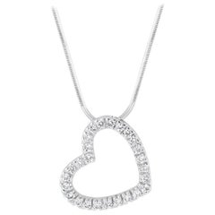 .39 Carat Diamond White Gold Open Heart Pendant Necklace