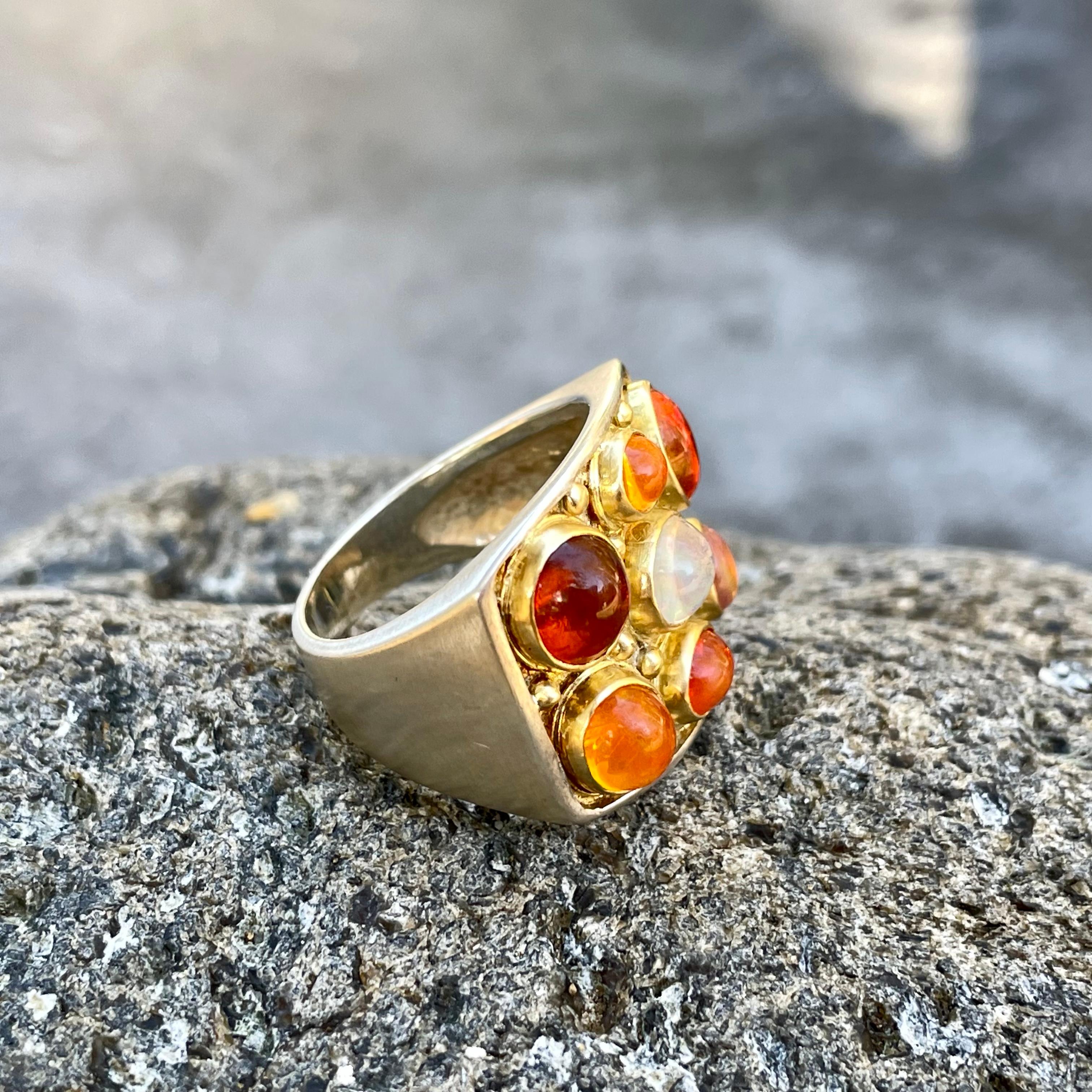 3,9 Karat Feueropal Sterlingsilber 18K Gold Cocktail-Ring im Zustand „Neu“ in Soquel, CA