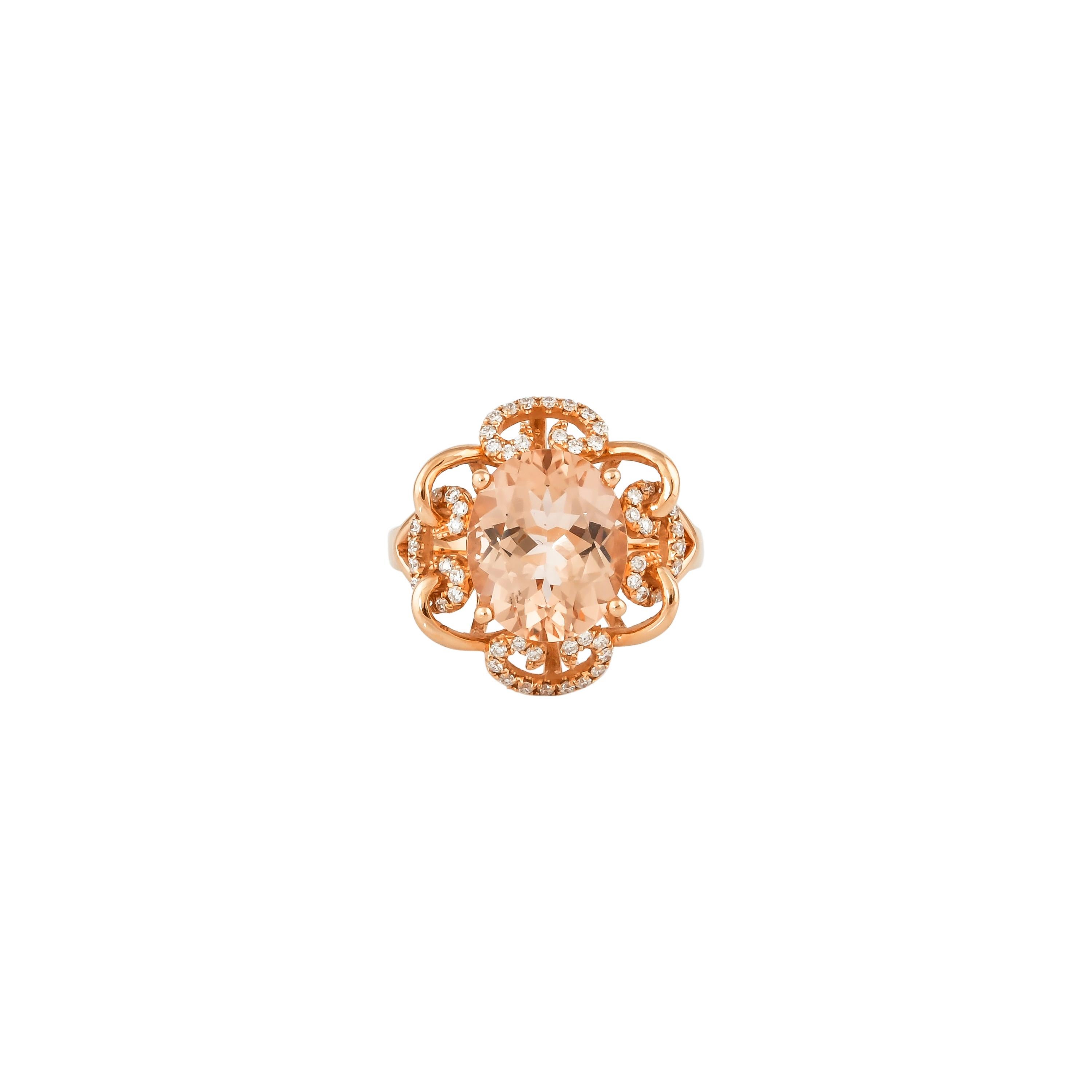 Women's Sunita Nahata Morganite 3.90ct. Fancy Ring in 18KRG with Diamond. For Sale