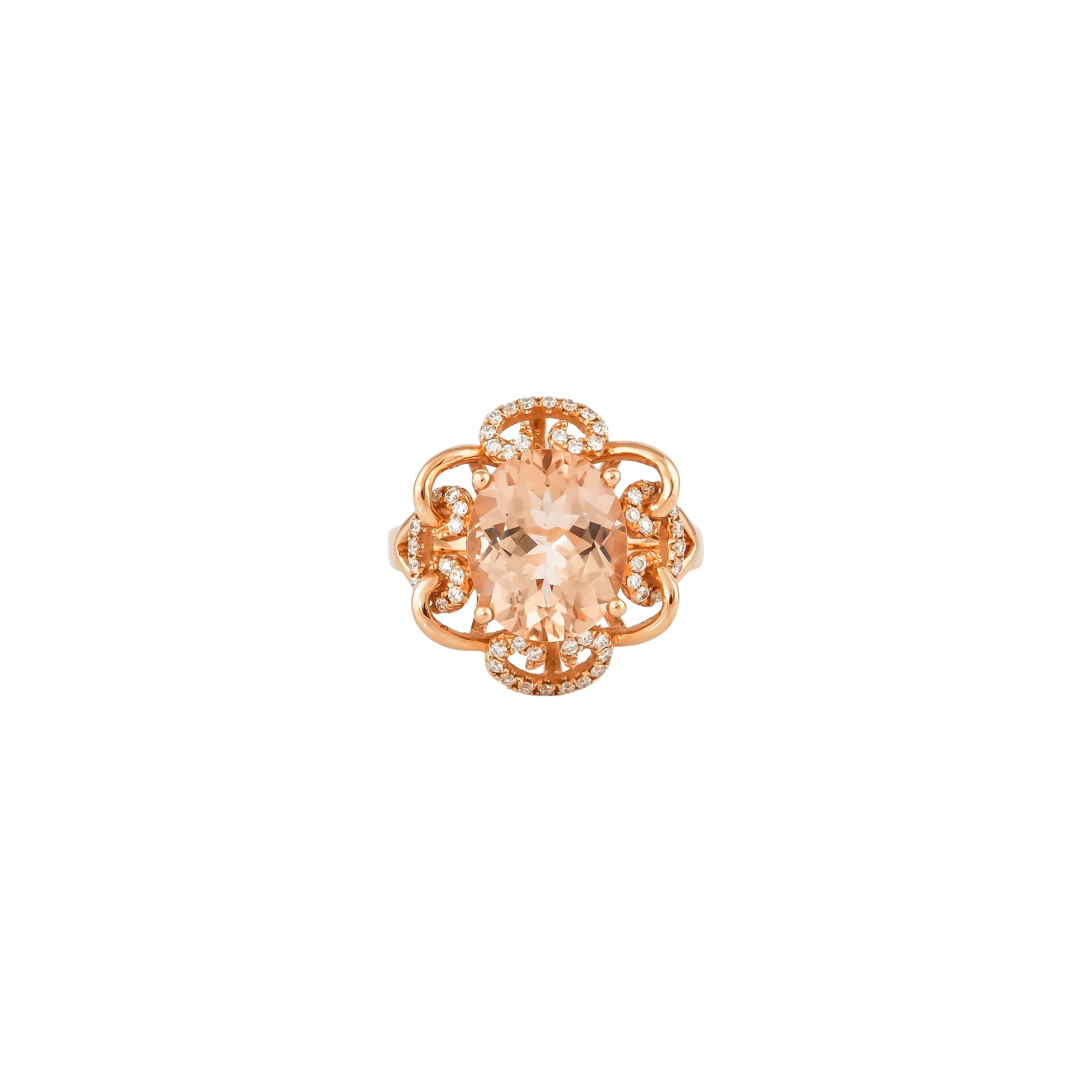 Women's 3.9 Carat Morganite and Diamond Ring in 18 Karat Rose Gold For Sale