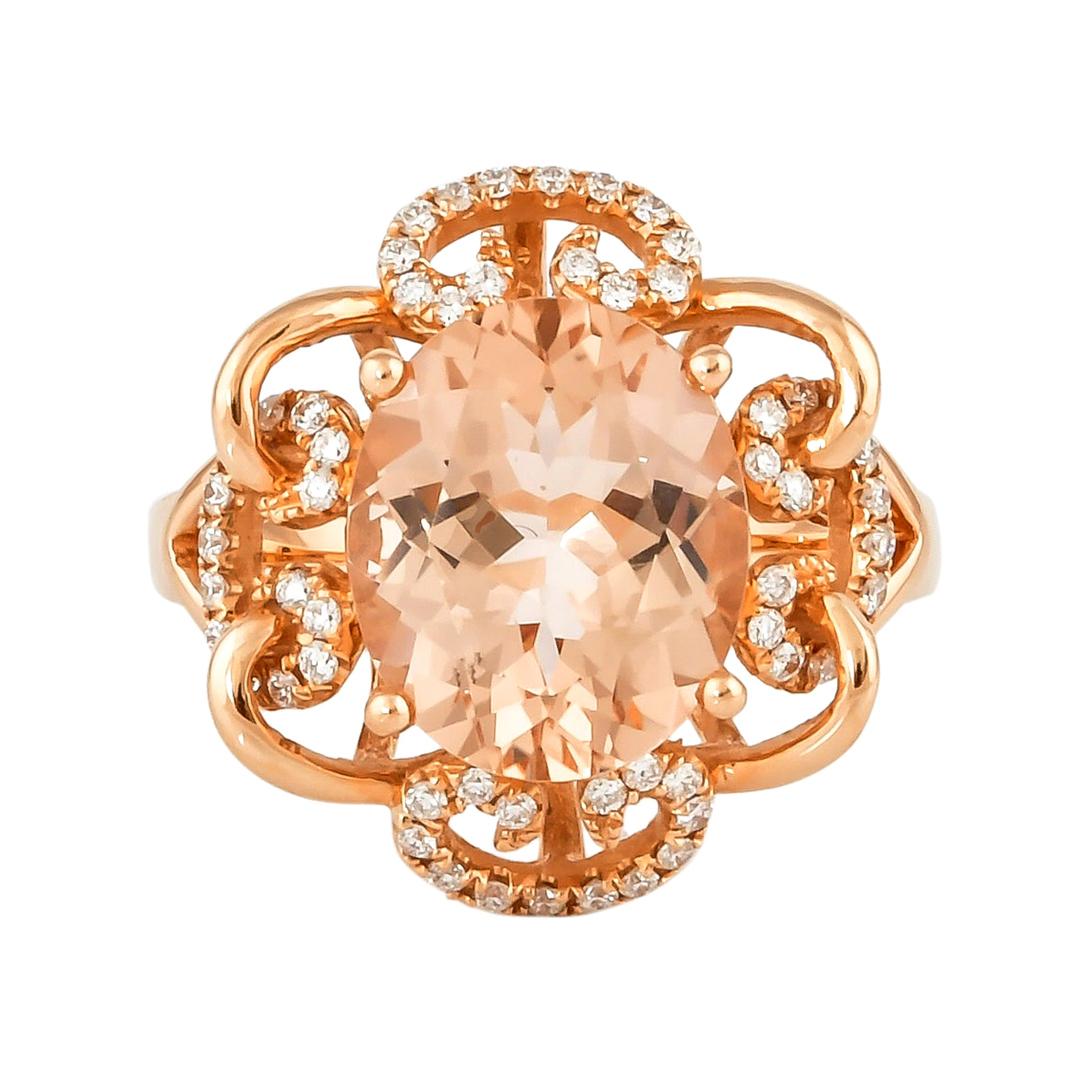 3.9 Carat Morganite and Diamond Ring in 18 Karat Rose Gold For Sale