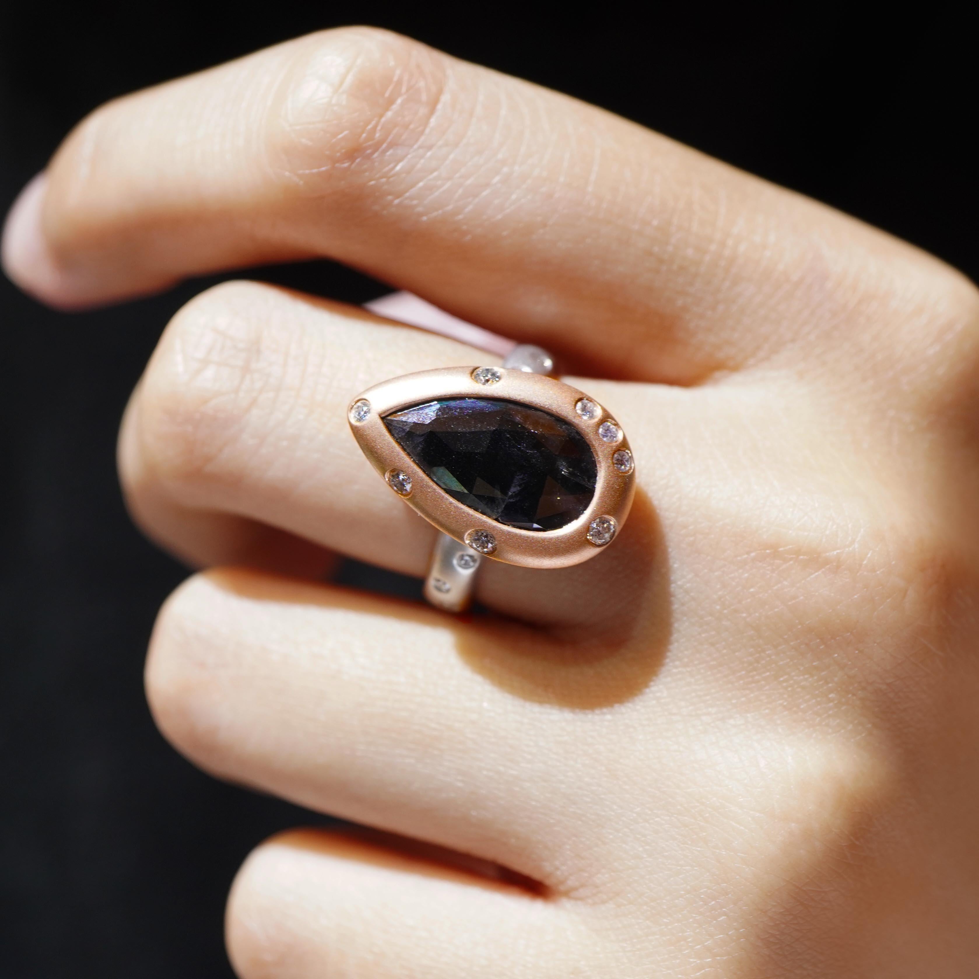 Art Nouveau 3.9 Carat Natural Black Diamond 18K Rose Gold Matt Italian Finish Solitaire Ring