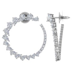3.9 Carat Pear Diamond Crescent Moon Hoop Earrings 14k White Gold Fine Jewelry