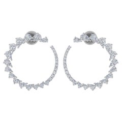 3.9 Carat Pear Diamond Crescent Moon Hoop Earrings 14k White Gold Fine Jewelry