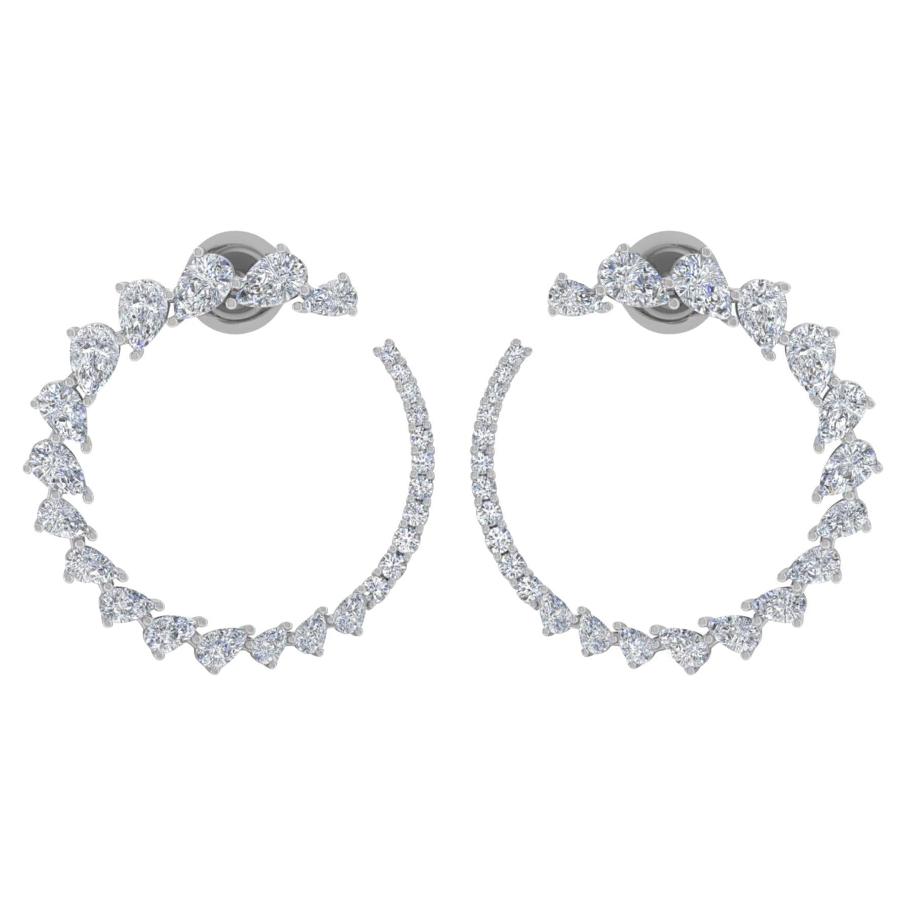 3,9 Karat Birne Diamant Mondsichel Hoop Ohrringe 14k Weißgold Feiner Schmuck