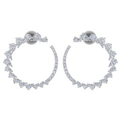 3.9 Carat Pear Diamond Crescent Moon Hoop Earrings 14k White Gold Fine Jewelry
