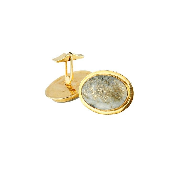 Modern 39 Carat Rock Crystal Cabochon Cufflinks in Yellow Gold For Sale