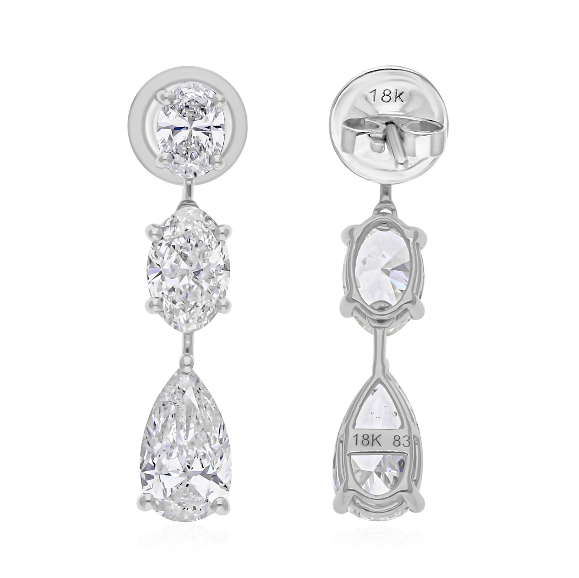 Taglio misto 3,9 Carati SI/H Diamante a Tre Pietre Orecchini a Goccia in Oro Bianco 18k Regalo da Damigella d'onore in vendita