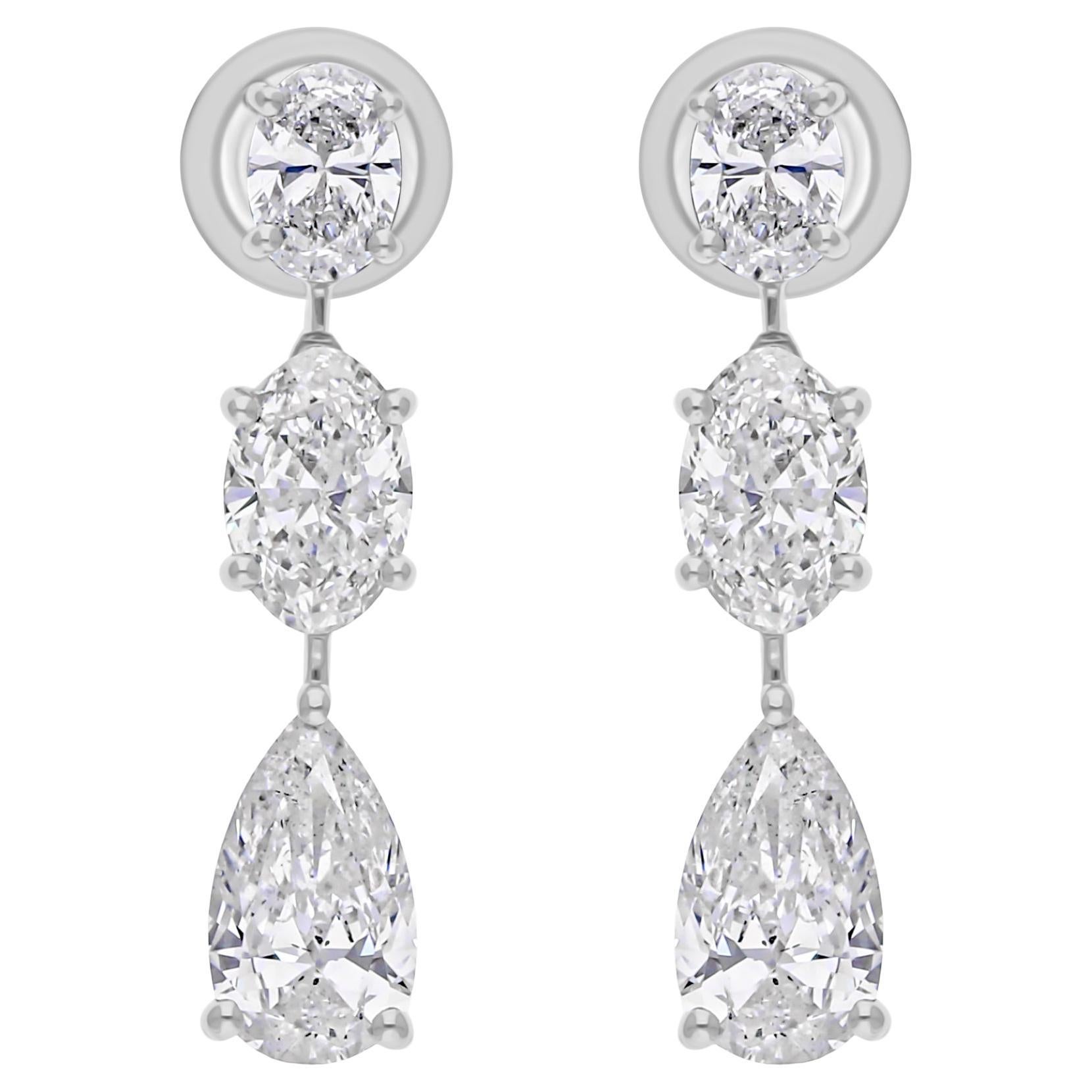 3,9 Karat SI/H Diamant Drei Stein 18k Weißgold Tropfen Ohrringe Brautjungfer Geschenk