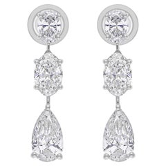3.9 Carat SI/H Diamond Three Stone 18k White Gold Drop Earrings Bridesmaid Gift