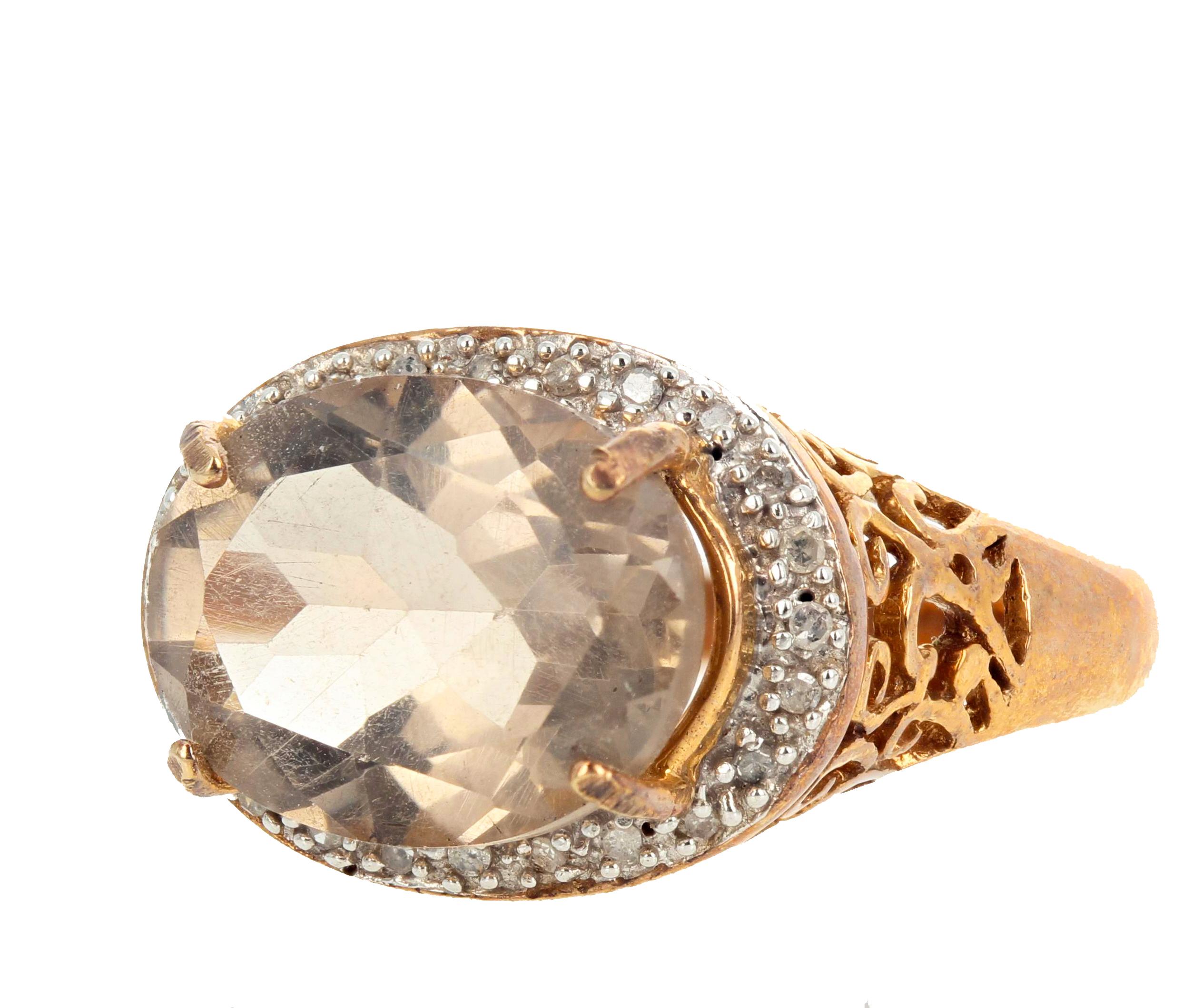 3.9 Carat Smoky Quartz and Diamond Gold Ring In New Condition In Raleigh, NC