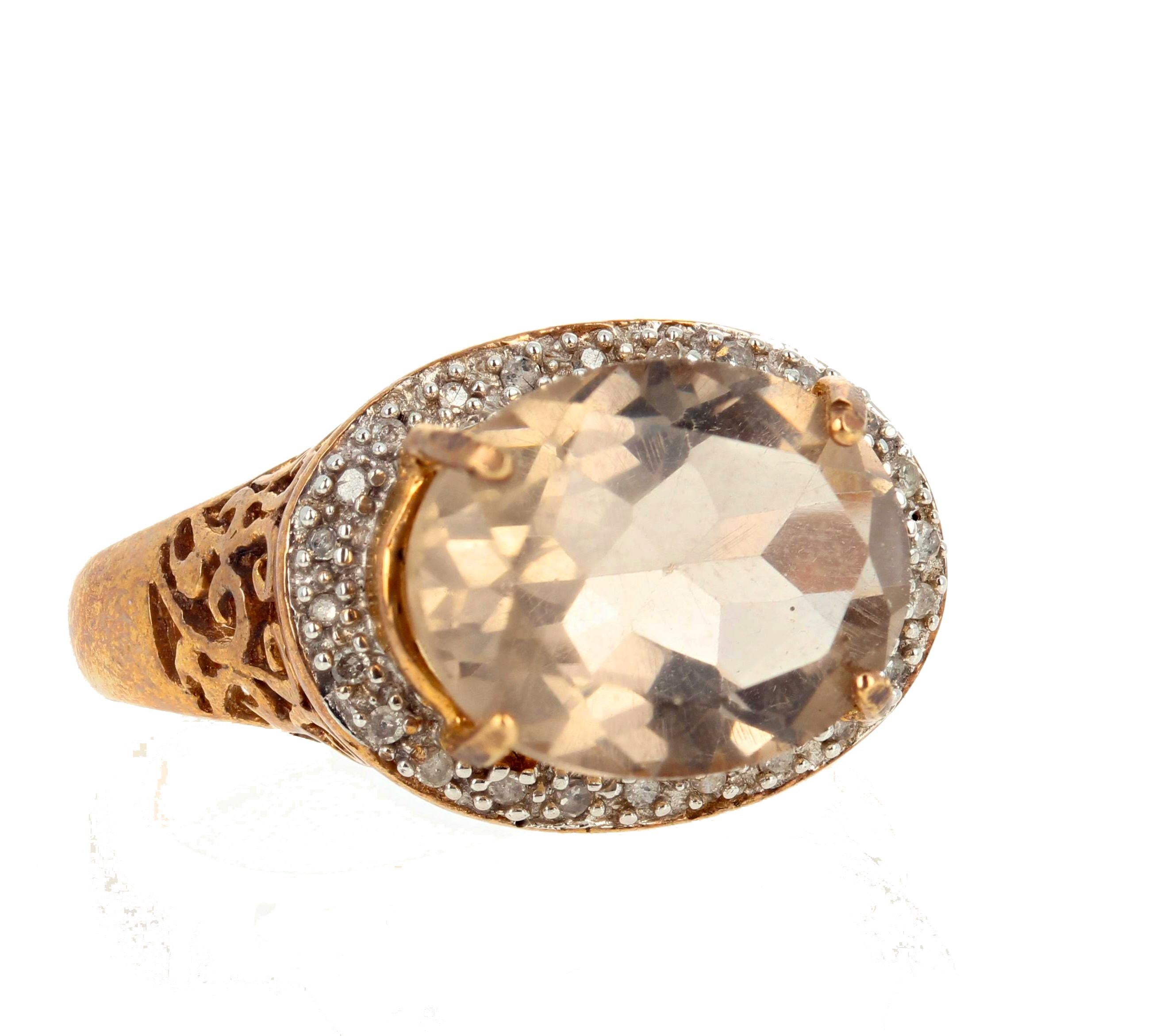 Women's or Men's 3.9 Carat Smoky Quartz and Diamond Gold Ring