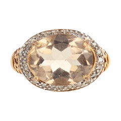 3.9 Carat Smoky Quartz and Diamond Gold Ring