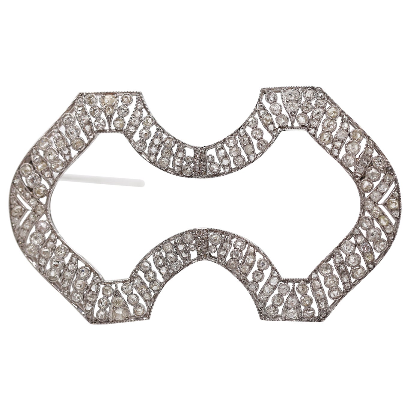 Edwardian 3.9 Carats Diamond 18K Gold Geometric Brooch Original Box, 1920 For Sale