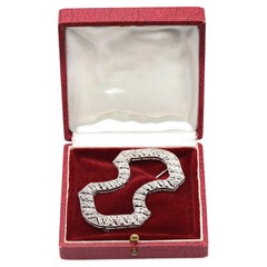 3.9 Carats Diamond 18K Gold Geometric Brooch Original Box, 1920