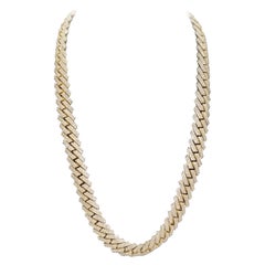 39 Carats Diamonds Heavy Cuban Link Necklace Chain 14 Karats Yellow Gold