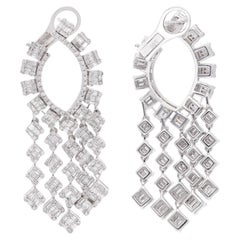 3.9 Ct Baguette Diamond Chandelier Earrings 14 Karat White Gold Handmade Jewelry