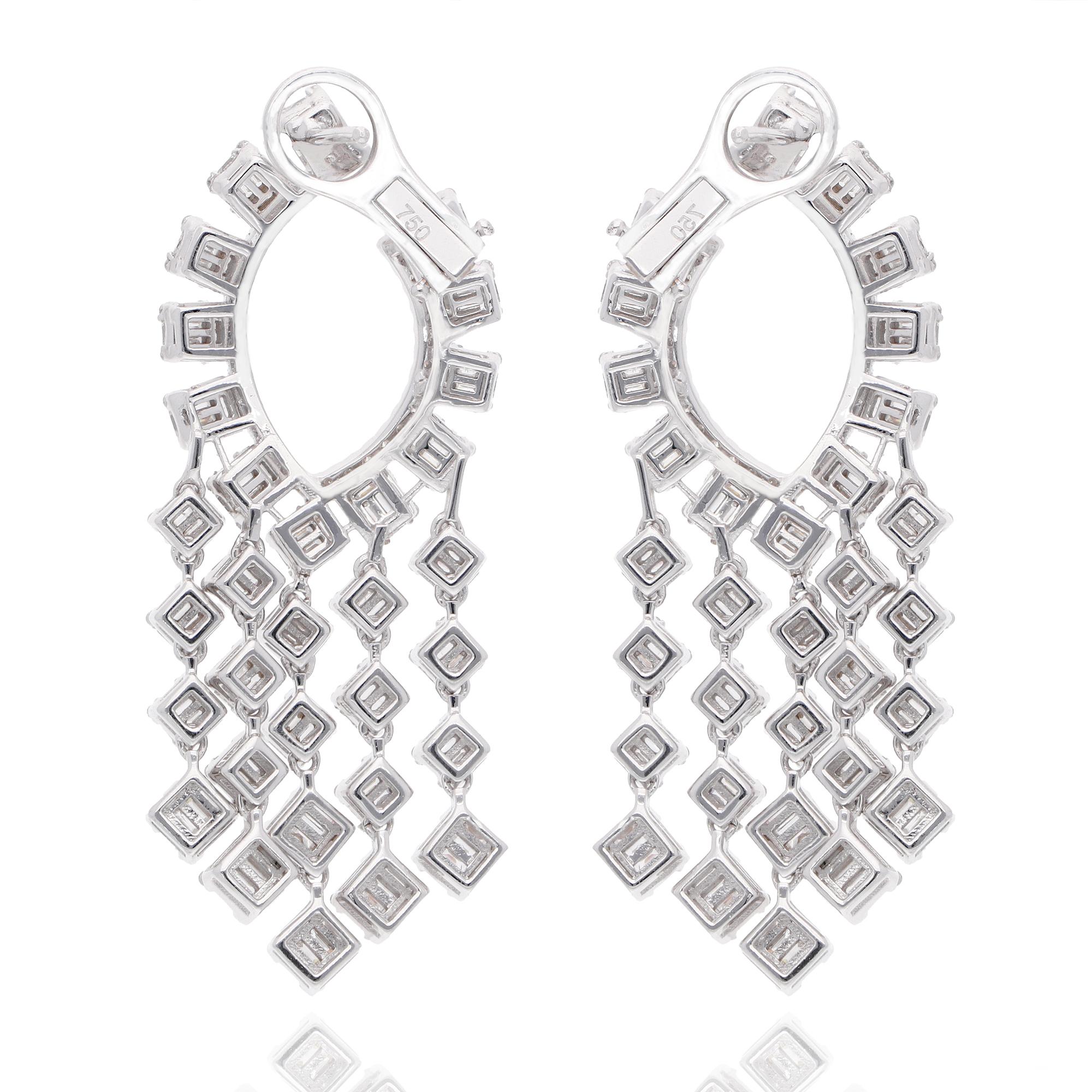 Women's 3.9 Ct Baguette Diamond Chandelier Earrings 18 Karat White Gold Handmade Jewelry For Sale