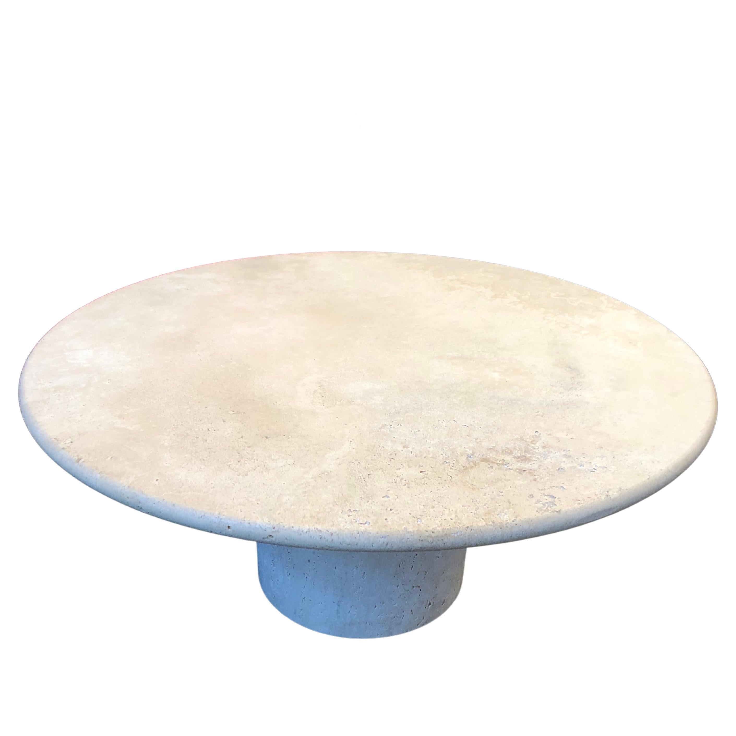 Custom Round Roman Travertine Coffee Table by Le Lampade