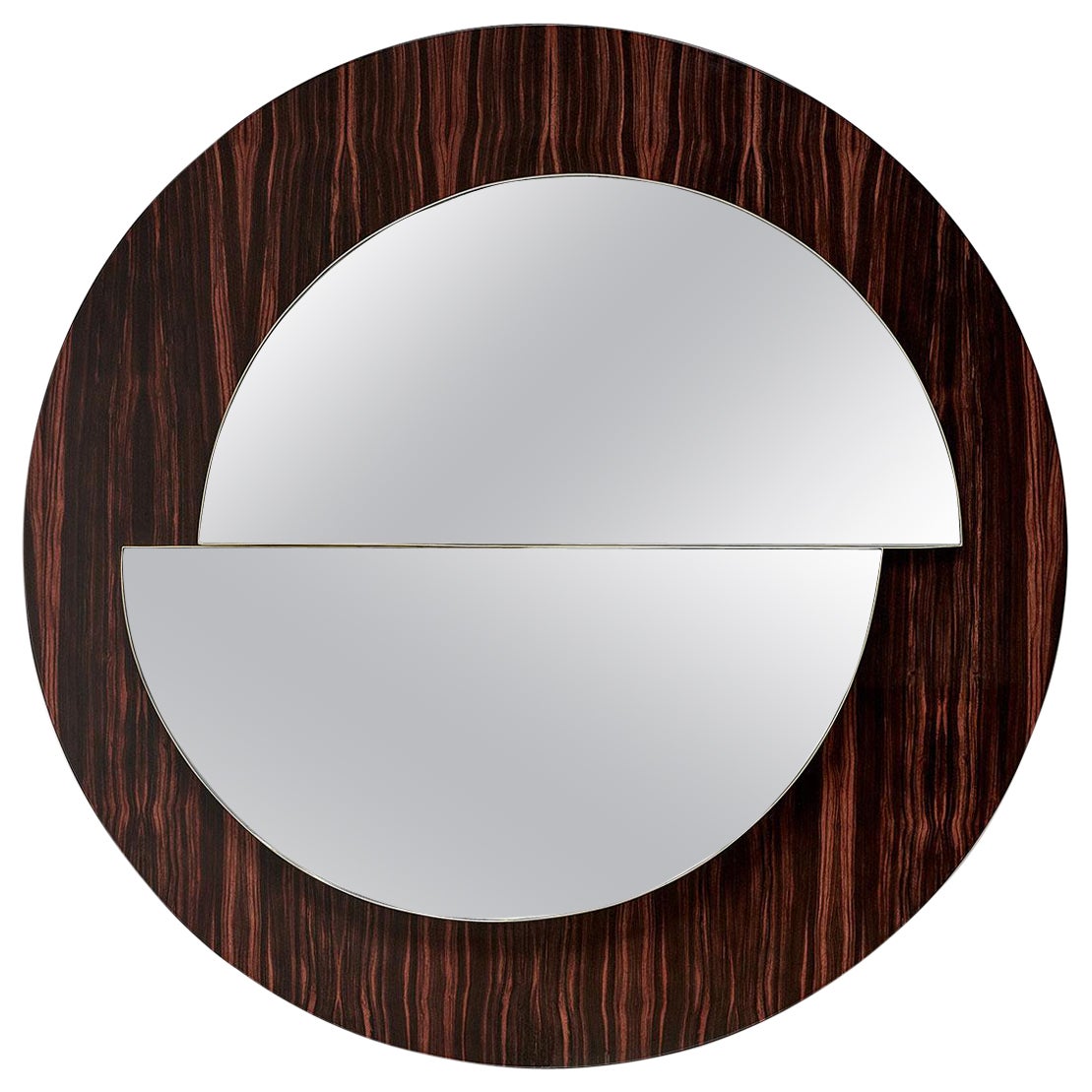 39" DIA Wood Frame Wall Mirror With 2 Reflections in 3D Effect For Sale