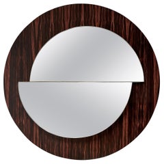Specchio da parete con cornice in Wood da 39" DIA con 2 riflessi in effetto 3D