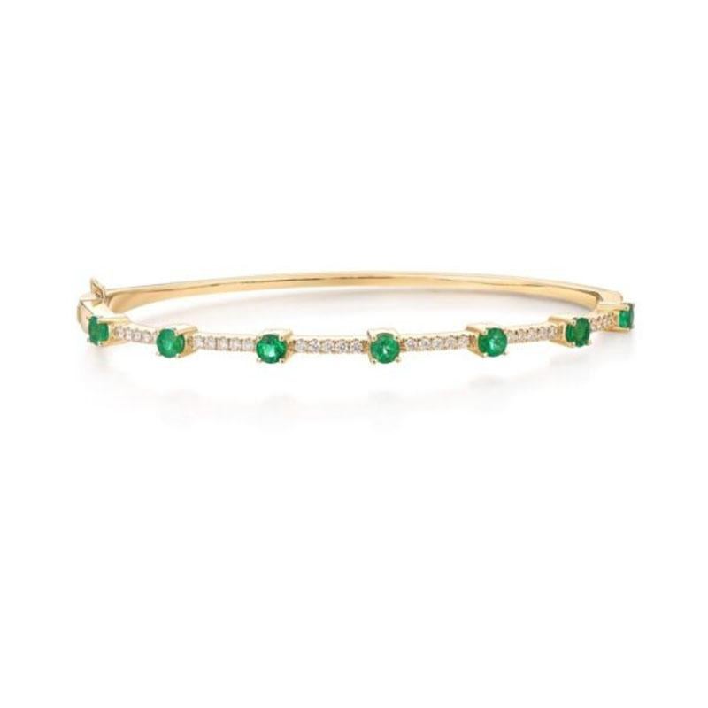 39 Esmeralda Diamante Oro Amarillo 14K Pulsera brazalete alternada Moderno en venta