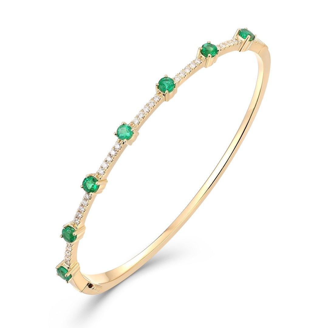 39 Esmeralda Diamante Oro Amarillo 14K Pulsera brazalete alternada Corte esmeralda en venta